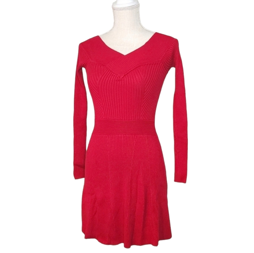 Candie's | Junior Women X-Small | Red Fitted Ribbed Long Sleeve Dress